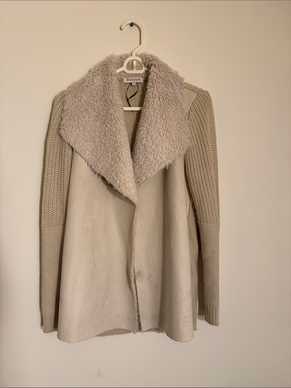 Society Cream Knit Cardigan with Sherpa Trim